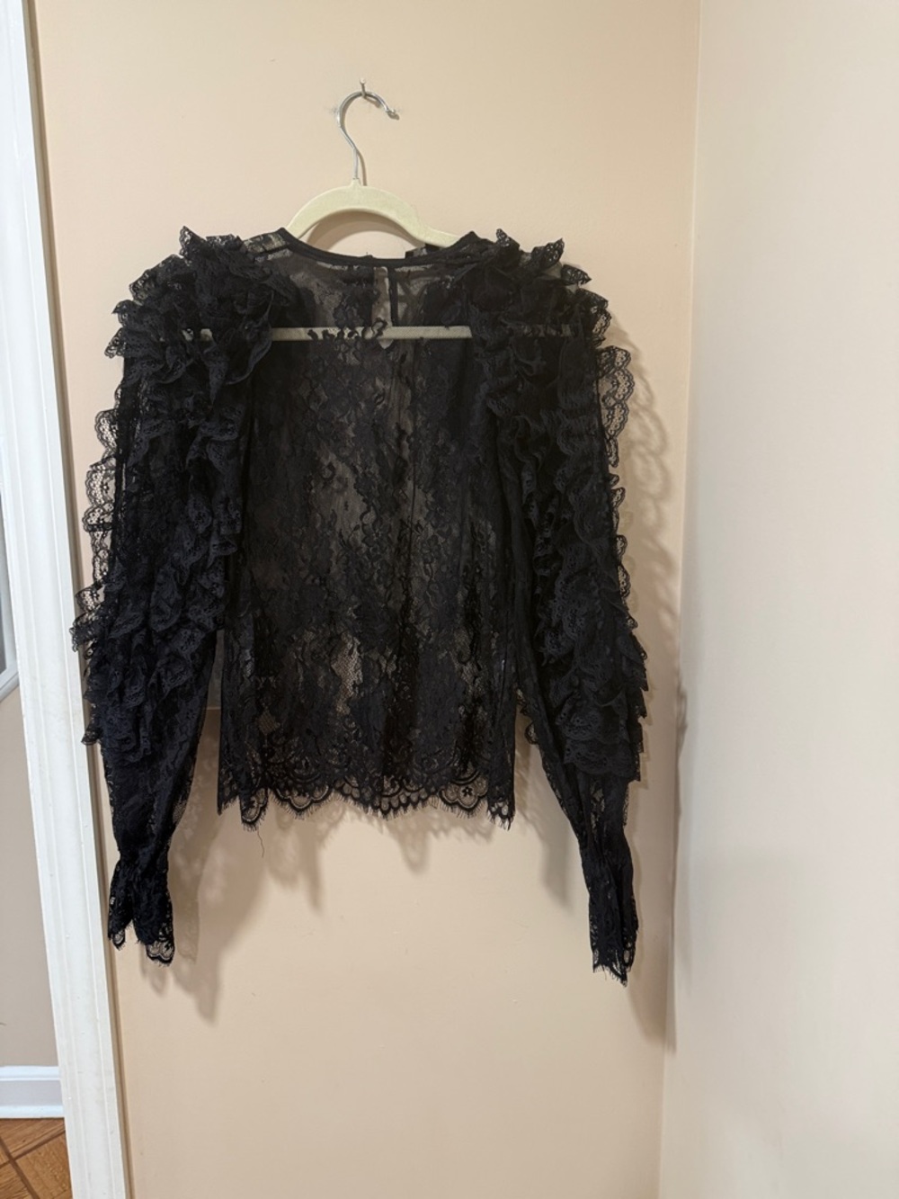 Beulah Black Lace Ruffle Sleeve Blouse